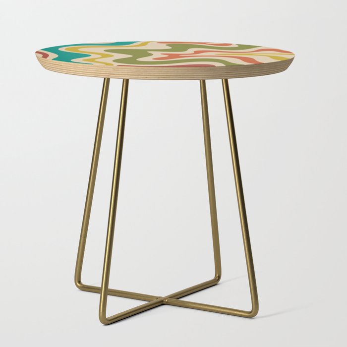 Liquid Swirl Retro Abstract Pattern in Mid Mod Colours on Beige Side Table Gallery Image 1