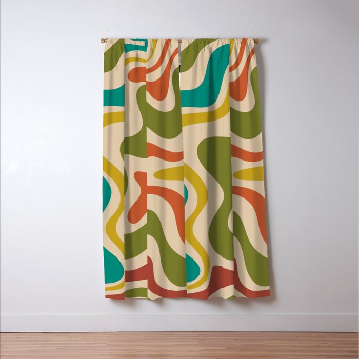 Liquid Swirl Retro Abstract Pattern in Mid Mod Colours on Beige Window Curtain Gallery Image 3