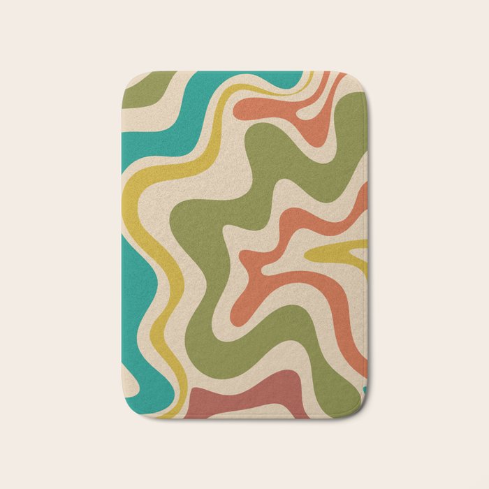 Liquid Swirl Retro Abstract Pattern in Mid Mod Colours on Beige Bath Mat Gallery Image 1