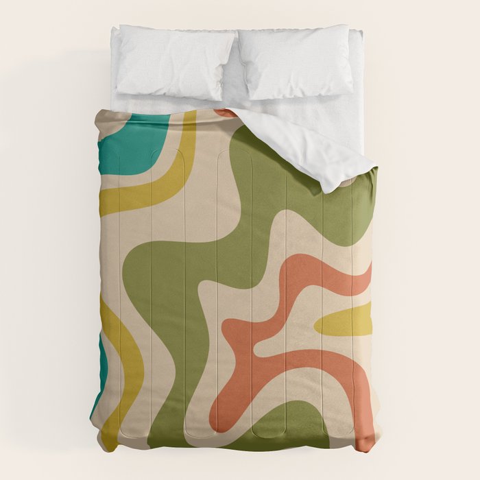 Liquid Swirl Retro Abstract Pattern in Mid Mod Colours on Beige Comforter Gallery Image 6