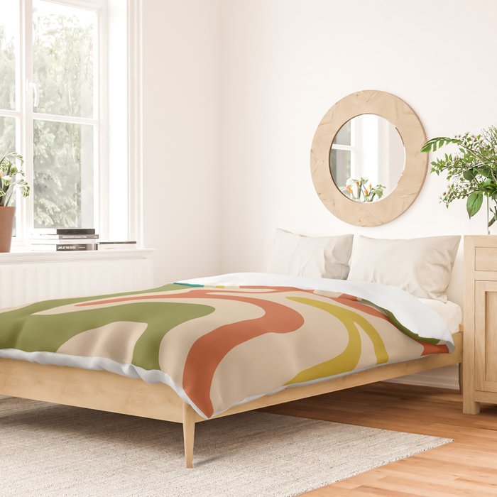 Liquid Swirl Retro Abstract Pattern in Mid Mod Colours on Beige Duvet Cover Gallery Image 2