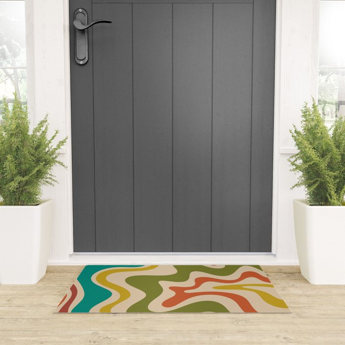Liquid Swirl Retro Abstract Pattern in Mid Mod Colours on Beige Welcome Mat Gallery Image 3