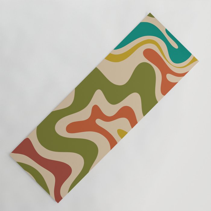Liquid Swirl Retro Abstract Pattern in Mid Mod Colours on Beige Yoga Mat Gallery Image 1