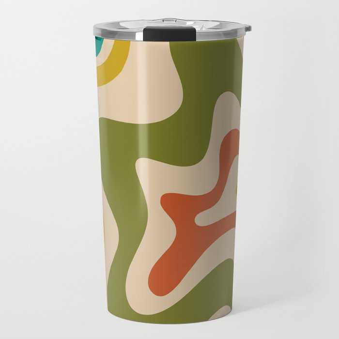 Liquid Swirl Retro Abstract Pattern in Mid Mod Colours on Beige Travel Mug Gallery Image 1