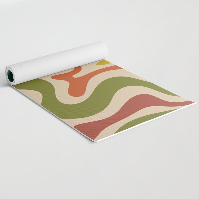 Liquid Swirl Retro Abstract Pattern in Mid Mod Colours on Beige Yoga Mat Gallery Image 2