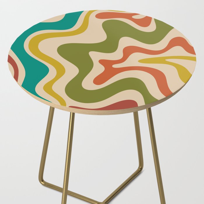 Liquid Swirl Retro Abstract Pattern in Mid Mod Colours on Beige Side Table Gallery Image 2