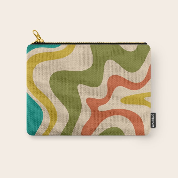 Liquid Swirl Retro Abstract Pattern in Mid Mod Colours on Beige Carry All Pouch Gallery Image 1