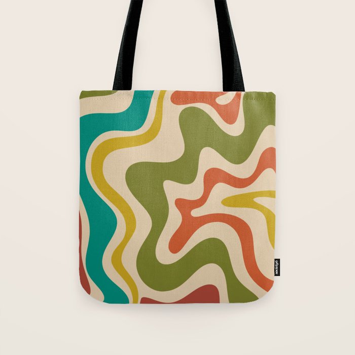 Liquid Swirl Retro Abstract Pattern in Mid Mod Colours on Beige Tote Bag Gallery Image 1
