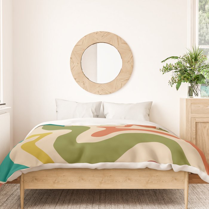 Liquid Swirl Retro Abstract Pattern in Mid Mod Colours on Beige Duvet Cover Gallery Image 3