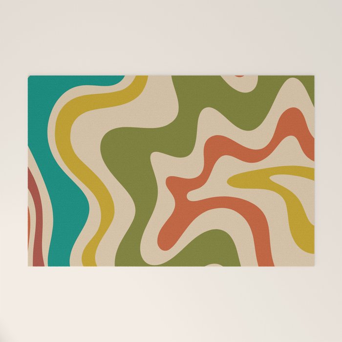 Liquid Swirl Retro Abstract Pattern in Mid Mod Colours on Beige Welcome Mat Gallery Image 1