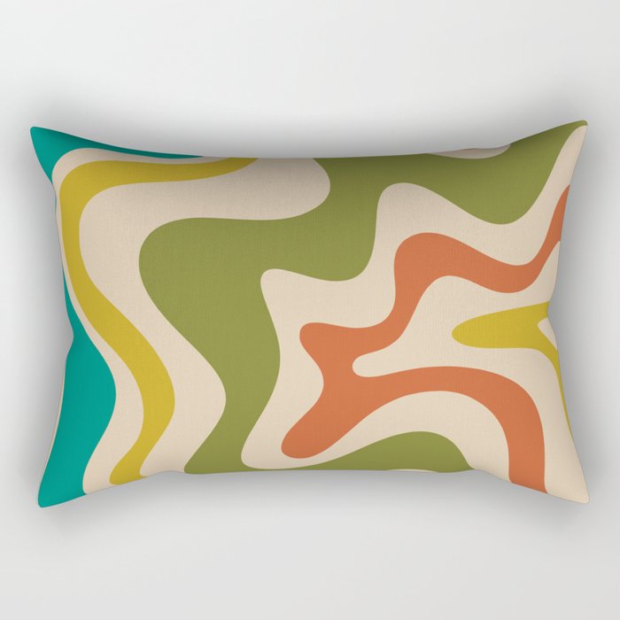 Liquid Swirl Retro Abstract Pattern in Mid Mod Colours on Beige Rectangular Pillow Gallery Image 1