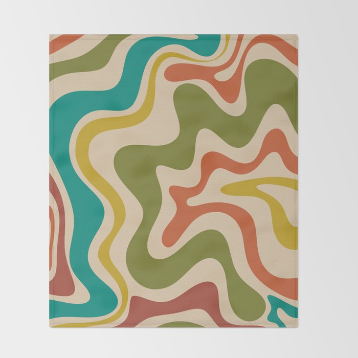 Liquid Swirl Retro Abstract Pattern in Mid Mod Colours on Beige Throw Blanket Gallery Image 2