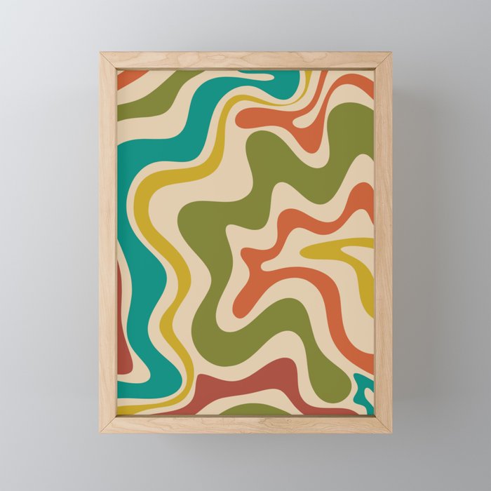 Liquid Swirl Retro Abstract Pattern in Mid Mod Colours on Beige Mini Art Print Gallery Image 1