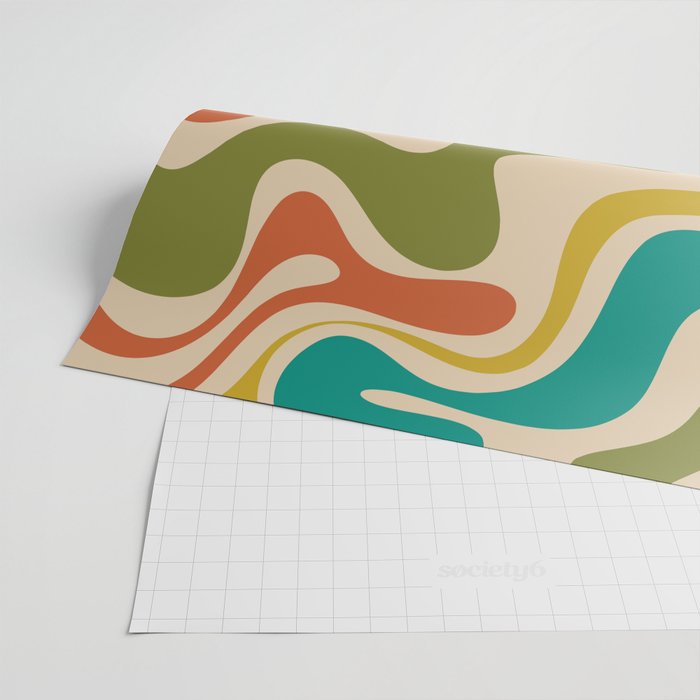 Liquid Swirl Retro Abstract Pattern in Mid Mod Colours on Beige Wrapping Paper Gallery Image 2