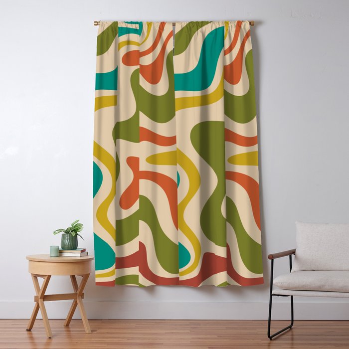 Liquid Swirl Retro Abstract Pattern in Mid Mod Colours on Beige Window Curtain Gallery Image 5