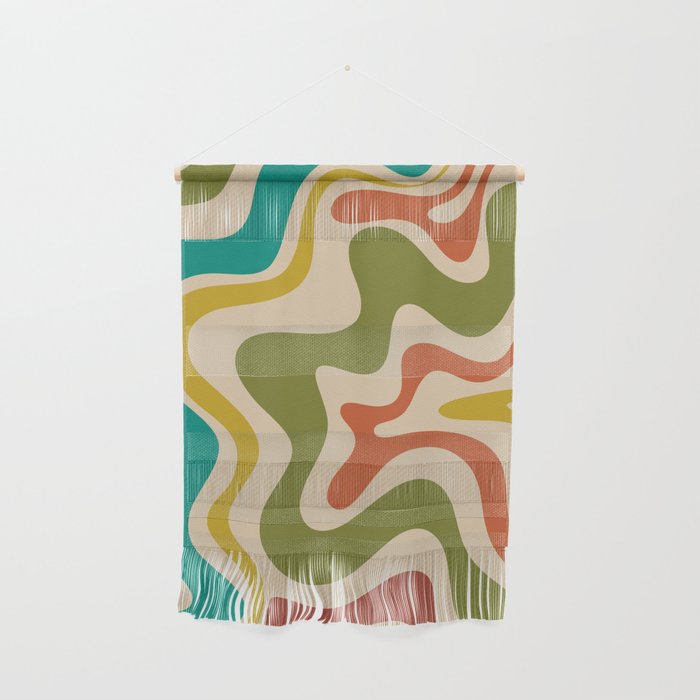 Liquid Swirl Retro Abstract Pattern in Mid Mod Colours on Beige Wall Hanging Gallery Image 1