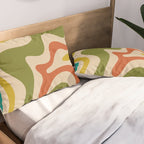 Liquid Swirl Retro Abstract Pattern in Mid Mod Colours on Beige Pillow Sham Gallery Image 2