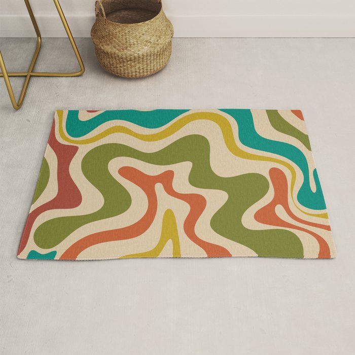 Liquid Swirl Retro Abstract Pattern in Mid Mod Colours on Beige Rug Gallery Image 1