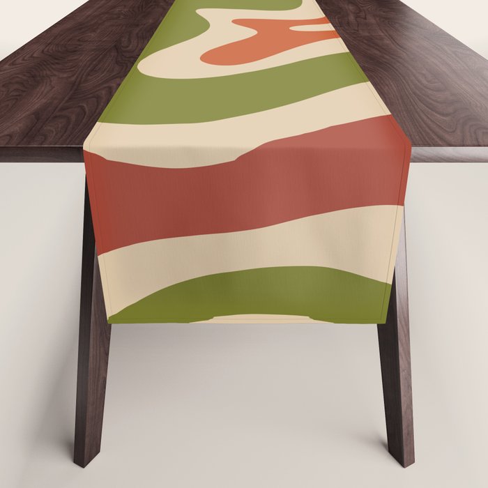 Liquid Swirl Retro Abstract Pattern in Mid Mod Colours on Beige Table Runner Gallery Image 1