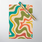Liquid Swirl Retro Abstract Pattern in Mid Mod Colours on Beige Wrapping Paper Gallery Image 1