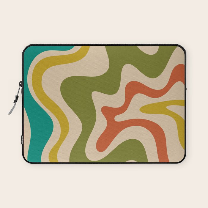 Liquid Swirl Retro Abstract Pattern in Mid Mod Colours on Beige Laptop Sleeve Gallery Image 1