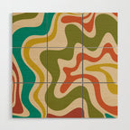 Liquid Swirl Retro Abstract Pattern in Mid Mod Colours on Beige Wood Wall Art Gallery Image 1