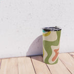 Liquid Swirl Retro Abstract Pattern in Mid Mod Colours on Beige Travel Mug Gallery Image 4