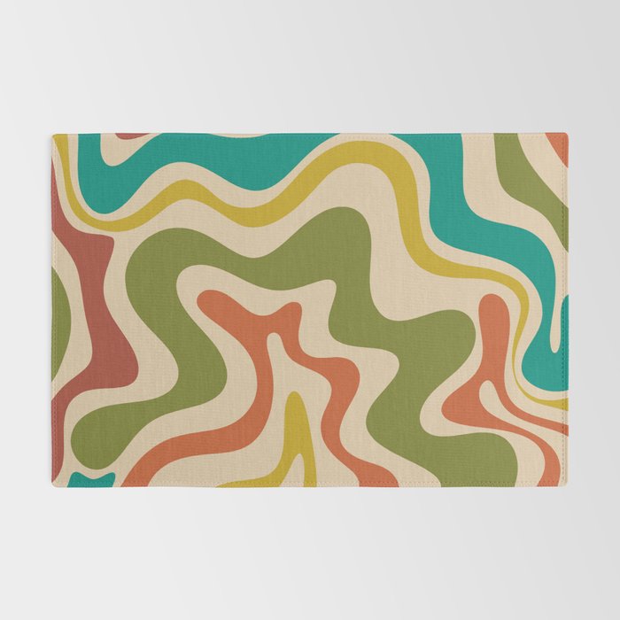 Liquid Swirl Retro Abstract Pattern in Mid Mod Colours on Beige Rug Gallery Image 2