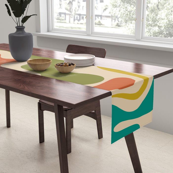 Liquid Swirl Retro Abstract Pattern in Mid Mod Colours on Beige Table Runner Gallery Image 2