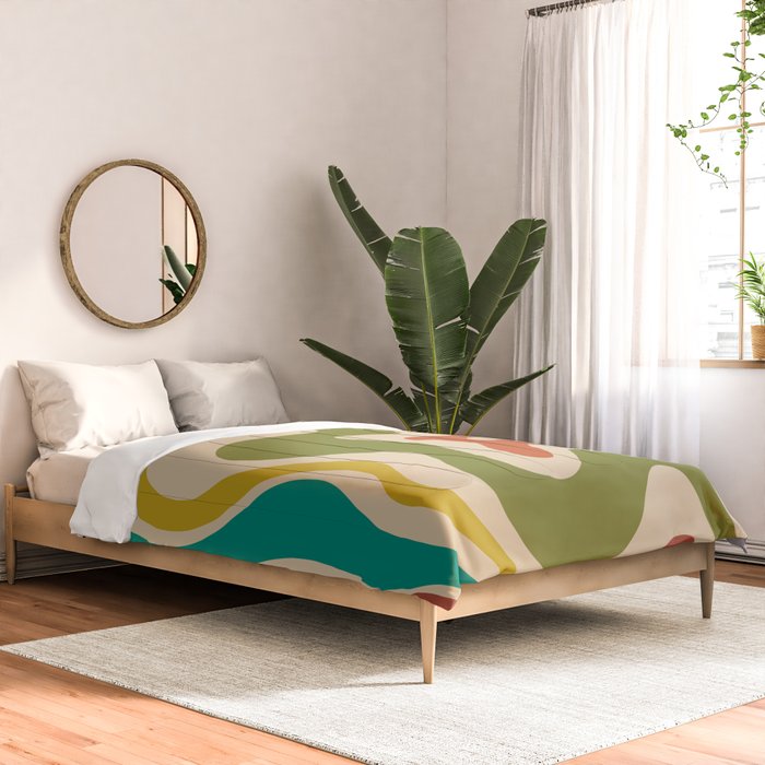 Liquid Swirl Retro Abstract Pattern in Mid Mod Colours on Beige Comforter Gallery Image 2