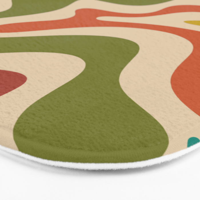 Liquid Swirl Retro Abstract Pattern in Mid Mod Colours on Beige Bath Mat Gallery Image 3