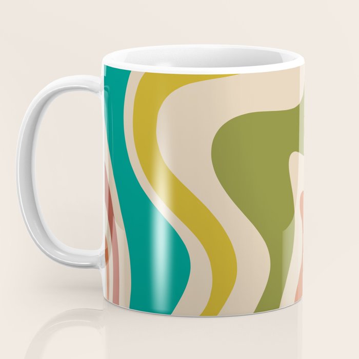 Liquid Swirl Retro Abstract Pattern in Mid Mod Colours on Beige Coffee Mug Gallery Image 3