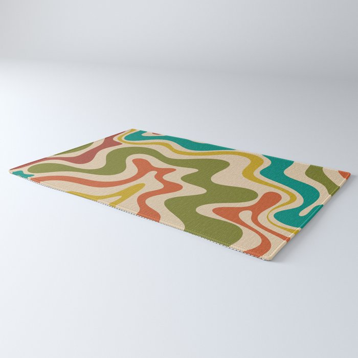 Liquid Swirl Retro Abstract Pattern in Mid Mod Colours on Beige Rug Gallery Image 3