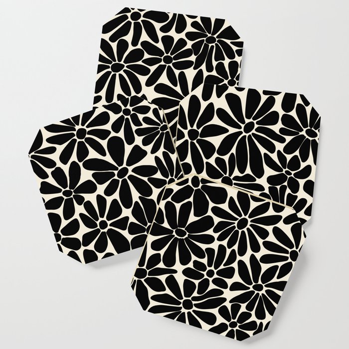 Black and White Retro Floral Art Print  Coaster Gallery Image 1