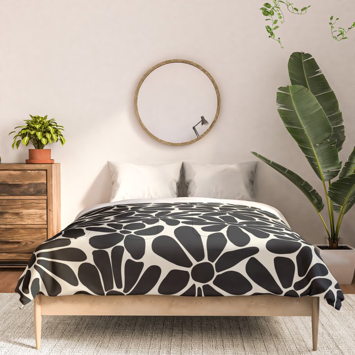 Black and White Retro Floral Art Print  Comforter Gallery Image 3