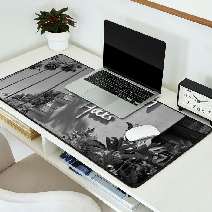 Beverly Hills Hotel, California black and white photograph / black and white photography Desk Mat Gallery Image 2