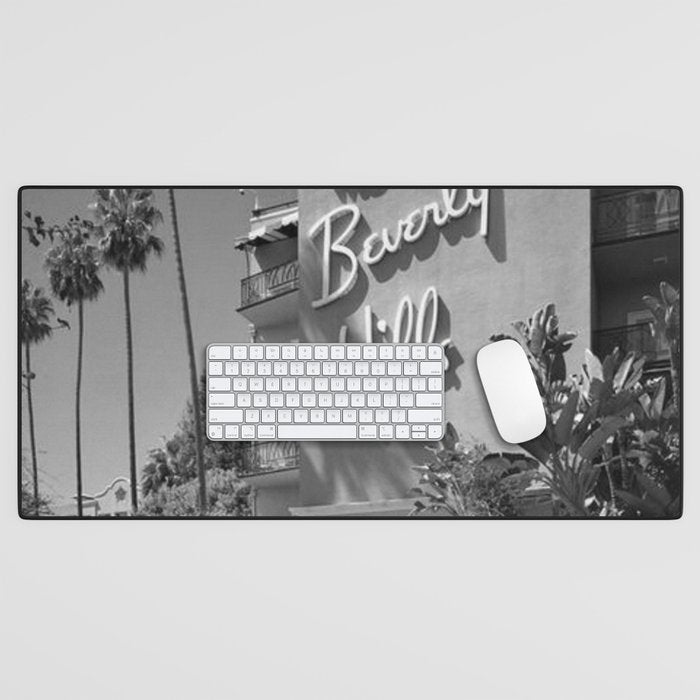 Beverly Hills Hotel, California black and white photograph / black and white photography Desk Mat Gallery Image 1