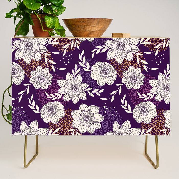 Dahlia Flowers Pattern - Purple and Yellow Credenza Gallery Image 1