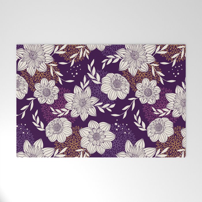 Dahlia Flowers Pattern - Purple and Yellow Welcome Mat Gallery Image 1