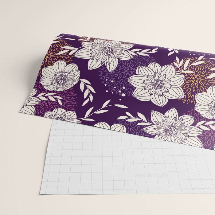 Dahlia Flowers Pattern - Purple and Yellow Wrapping Paper Gallery Image 2