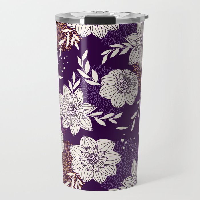 Dahlia Flowers Pattern - Purple and Yellow Travel Mug Gallery Image 1