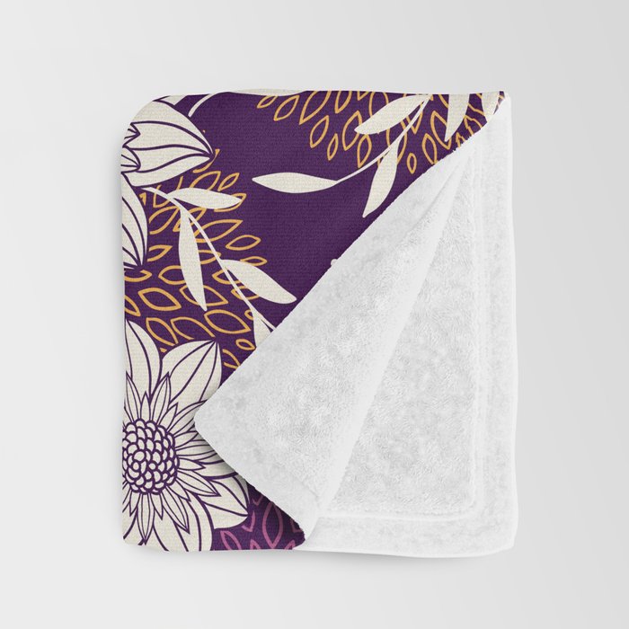 Dahlia Flowers Pattern - Purple and Yellow Throw Blanket Gallery Image 3