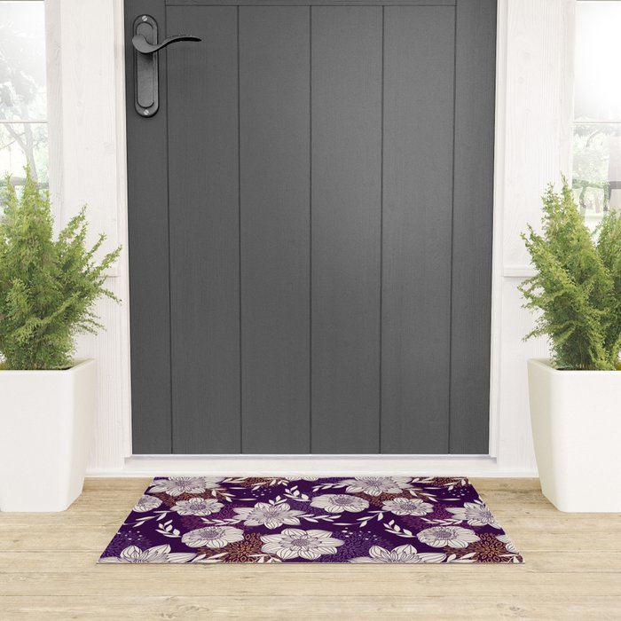 Dahlia Flowers Pattern - Purple and Yellow Welcome Mat Gallery Image 3