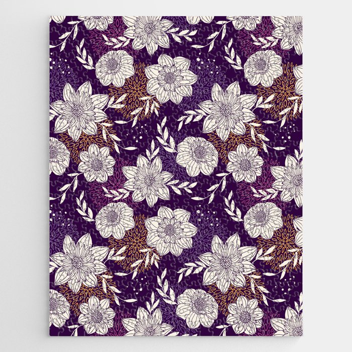 Dahlia Flowers Pattern - Purple and Yellow Jigsaw Puzzle Gallery Image 1