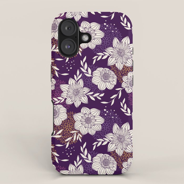 Dahlia Flowers Pattern - Purple and Yellow iPhone Case Gallery Image 1