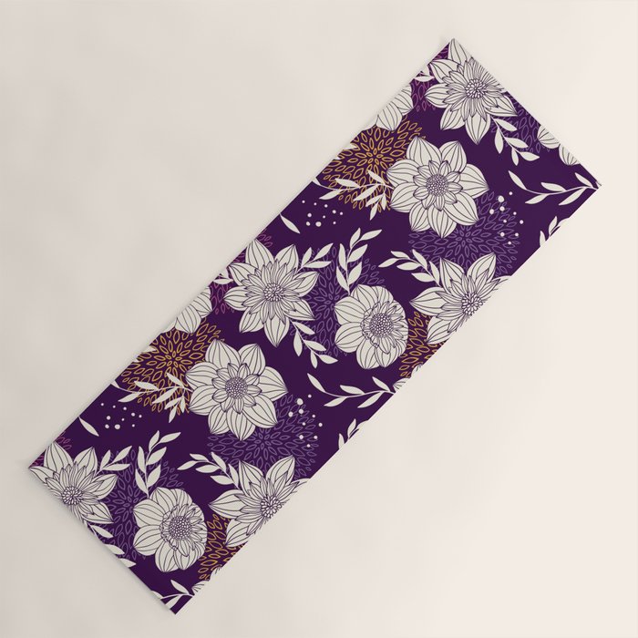 Dahlia Flowers Pattern - Purple and Yellow Yoga Mat Gallery Image 1