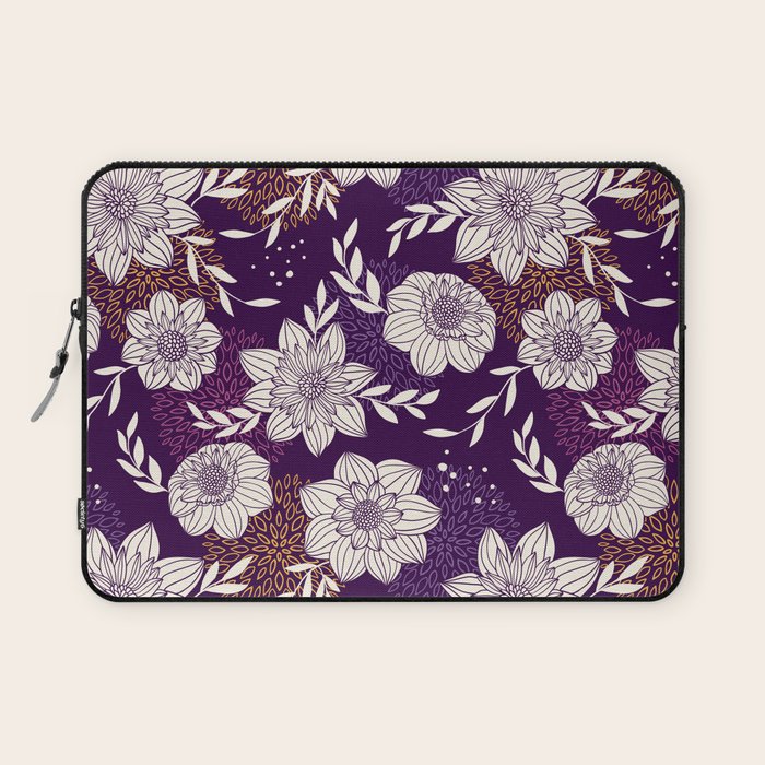Dahlia Flowers Pattern - Purple and Yellow Laptop Sleeve Gallery Image 1