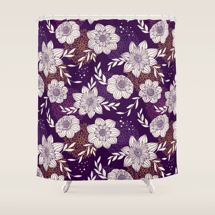 Dahlia Flowers Pattern - Purple and Yellow Shower Curtain Gallery Image 1