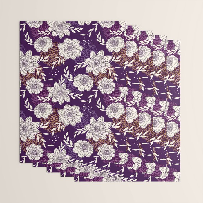 Dahlia Flowers Pattern - Purple and Yellow Wrapping Paper Gallery Image 3