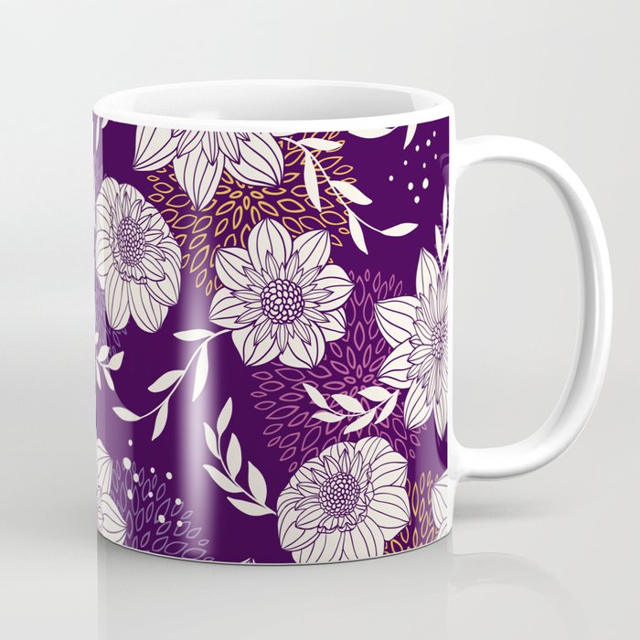 Dahlia Flowers Pattern - Purple and Yellow Coffee Mug Gallery Image 1